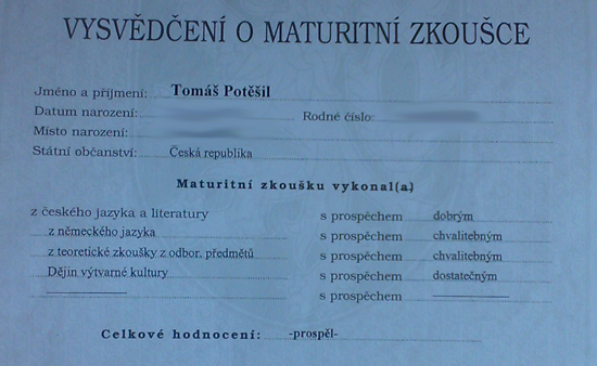 Maturitní vysvědčení